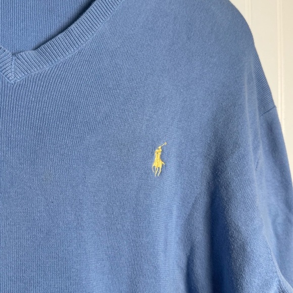 Polo by Ralph Lauren Men's Blue V-Neck Sweater 100% Pima Cotton Size Large - Picture 4 of 10